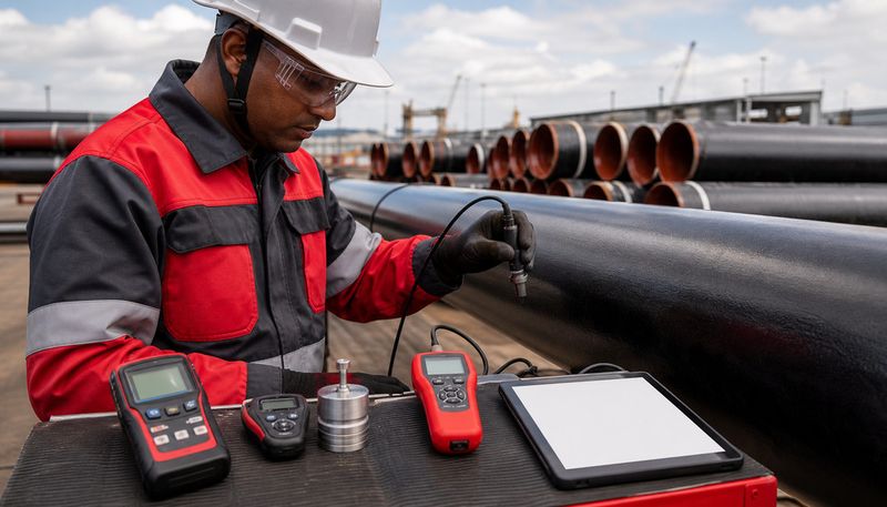 Industrial coating application — AMPP CIP coating inspection with DFT and holiday testing