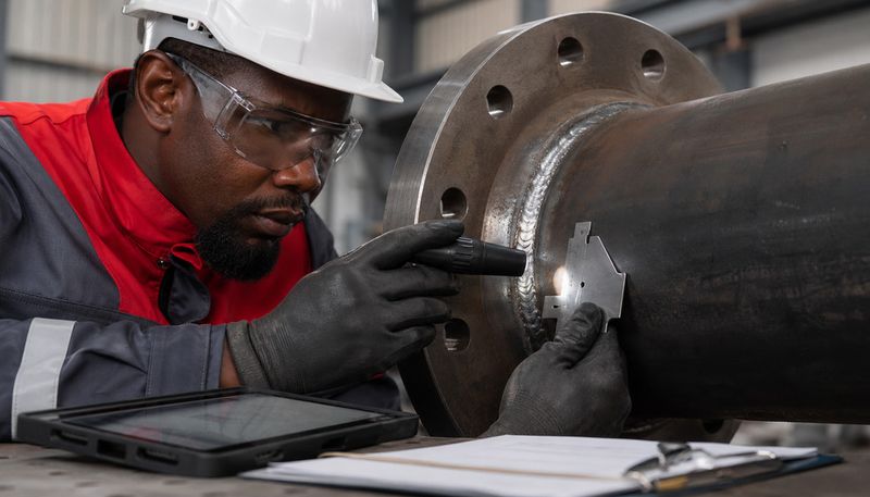 Welder at work — visual and dimensional weld inspection to ASME IX, AWS D1.1 and API 1104